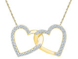 Double Heart Pendant Necklace in 10K Yellow Gold with Accent Diamonds 1/6 Carat (ctw)